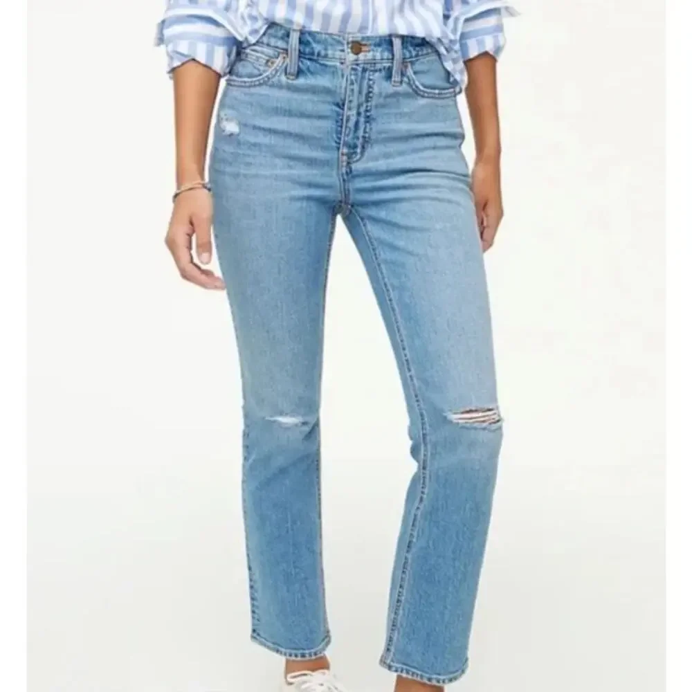 J. Crew Womens Mid Rise Flare Crop Jeans Distressed Med Wash BO748 SP23 27
